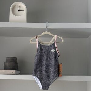 Roots Heathered Gray Swim Suit with Red-Trim Straps